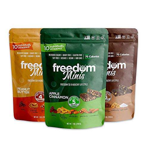 Product Cover Freedom Minis, Healthy Fruit and Nut Bar - Dairy and Gluten Free, Organic Energy Snack - Apple Cinnamon, Chocolate Cocoa and Peanut Butter Flavor, Variety Pack