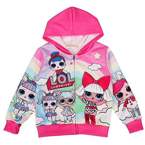 Product Cover Girls Hoodie Zip Sweatshirt LOL Children Coat Cartoon Jacket Outwear Doll Surprise (red, 7-8years)