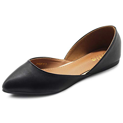 Product Cover Ollio Women's Shoes Faux Leather Slip On Comfort Light Pointed Toe Ballet Flats F113