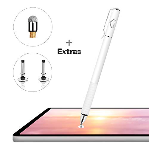 Product Cover Stylus Pens for Touch Screens, LezGo 2-in-1 Universal Disc Stylus for iPad, iPhone and All Other Capacitive Cellphones, Tablets, Laptops Bundle with 3 Tips (White)