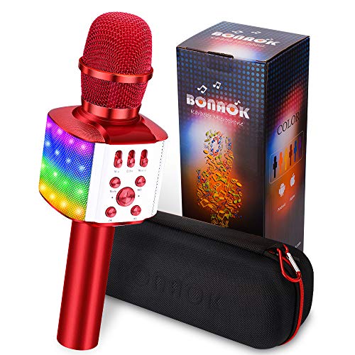 Product Cover BONAOK Wireless Bluetooth Karaoke Microphone with controllable LED Lights, 4 in 1 Portable Karaoke Machine Speaker for Android/iPhone/PC (Red)