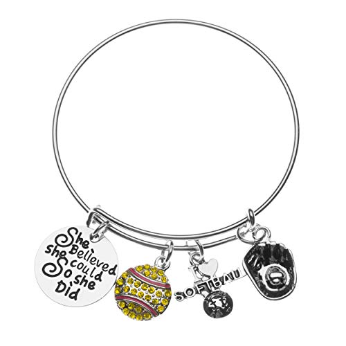 Product Cover Sportybella Softball Charm Bracelet- She Believed She Could So She Did Softball Jewelry -Gift for Softball Player, Teams and Coaches Gifts