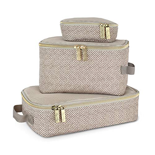 Product Cover Itzy Ritzy Packing Cubes - Set of 3 Packing Cubes or Travel Organizers; Each Cube Features a Mesh Top, Double Zippers and a Fabric Handle; Taupe