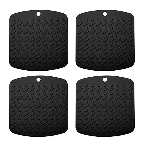 Product Cover Aibrisk Premium Silicone Pot Holder Silicone Trivets for Hot Dishes, Spoon Rest Garlic Peeler Non Slip, Heat Resistant Hot Pads Potholders and Oven Mitts. Multipurpose Kitchen Tool 4 Pack, Black