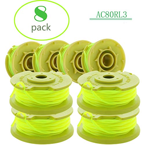 Product Cover AC80RL3 String Trimmer Replacement Spool Line 080 Inch Twisted Line Compatible with Ryobi One Plus+ AC80RL3 18v, 24v, and 40v Cordless Trimmers ，Weed Eater String Auto-feed Spool Line 11ft（8-Pack）