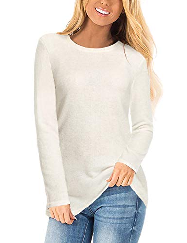 Product Cover Sousuoty Knit Pullovers Sweaters for Women Fall Casual Clothes Crew Neck Tunic Tops White M