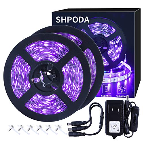 Product Cover SHPODA 33ft LED UV Black Light Strip Kit,600 Units UV Lamp Beads,385nm-400nm,12V Flexible Blacklight Fixtures,10M LED Ribbon,Non-Waterproof for Indoor,Birthday,Wedding,Dark Party