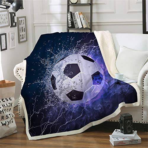 Product Cover WONGS BEDDING Football Soccer Printed Sport Blanket,Digital Printing,100% Fiber,A Side Crystal Velvet, B Side White Wool Velvet,50