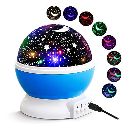 Product Cover Kids Star Night Light, Roysmart Star Light 360-Degree Rotating Star Projector, Desk Lamp 4 LEDs 8 Colors Changing with USB Cable, Best for Children Baby Bedroom and Party Decorations (Blue)