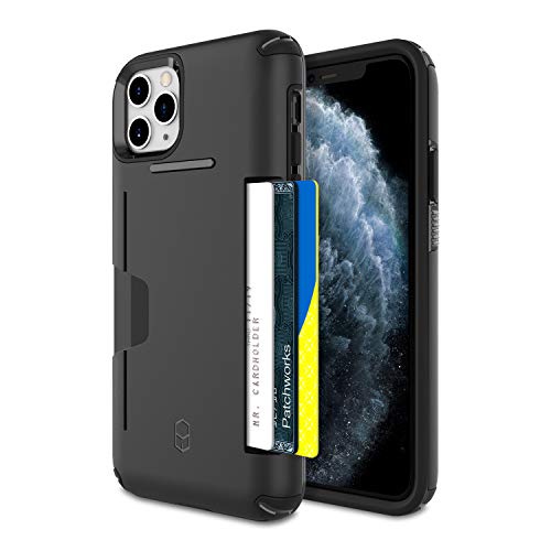 Product Cover PATCHWORKS [2019] for iPhone 11 Pro Max, Military Grade Certified Anti-Slip Dual Layer Protection Impact Resistant Up to 3 Cards Slot [Level Wallet Series], Black