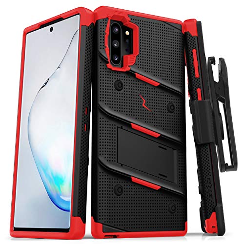 Product Cover ZIZO Bolt Series Samsung Galaxy Note 10 Plus Case | Heavy-Duty Military-Grade Drop Protection w/Kickstand Included Belt Clip Holster Lanyard (Black/Red)