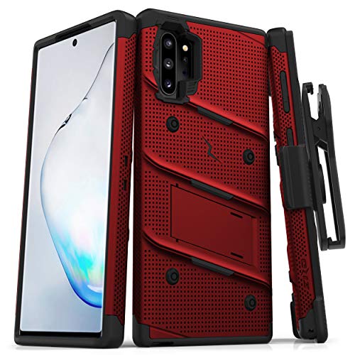 Product Cover ZIZO Bolt Series Samsung Galaxy Note 10 Plus Case | Heavy-Duty Military-Grade Drop Protection w/Kickstand Included Belt Clip Holster Lanyard (Red/Black)