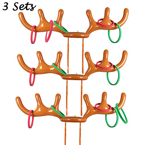 Product Cover luck sea 3 Sets Inflatable Reindeer Ring Toss Antler Games Toys for Christmas Xmas Holiday Party Favors