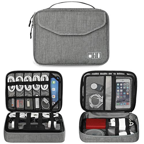 Product Cover Electronics Organizer, Jelly Comb Electronic Accessories Double Layer Travel Cable Organizer Cord Storage Bag for Cables, iPad (Up to 12.9''), Power Bank, USB Flash Drive and More-Large (Gray)