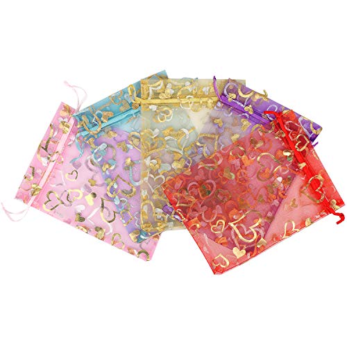 Product Cover SumDirect 50Pcs 5x7 inches Mixed Color Organza Drawstring Jewelry Pouches Wedding Party Christmas Favor Gift Bags (Mixed Color, 5x7inches)