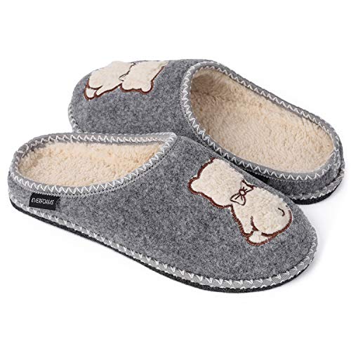 Product Cover EverFoams Women's Wool Felt Slippers Ultra Light-Weight Anti-Skid Silicone Dot Sole Scuff with Cute Animal Pattern (7-8 M US, Light Gray)