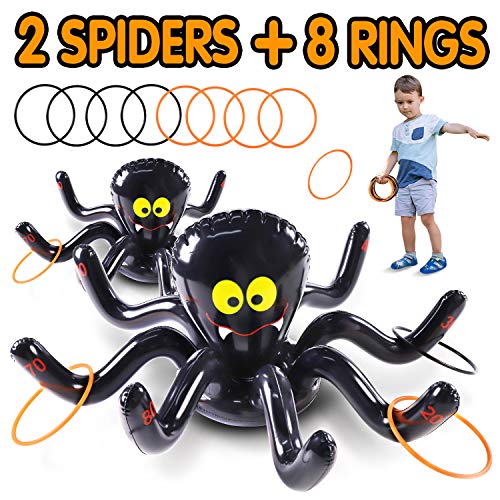 Product Cover Max Fun Halloween Inflatable Spiders Ring Toss Game Set - Pack of 2 for Kids Carnival School Party Favor Supplies Holiday Decoration Novelty Toy Outdoor Indoor Lawn Garden Backyard Spooky Creepy Game