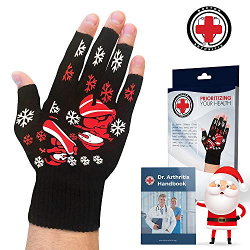 Product Cover Doctor Developed Festive/Christmas Themed Compression Arthritis Gloves - Doctor Written Handbook Included: Relieve Arthritis Symptoms, Raynauds Disease & Carpal Tunnel (Small)