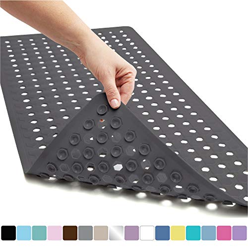 Product Cover Gorilla Grip Original Patented Bath, Shower, Tub Mat, 35x16, Washable, Antibacterial, BPA, Latex, Phthalate Free, Bathtub Mats with Drain Holes, Suction Cups, XL Size Bathroom Mats, Charcoal Opaque