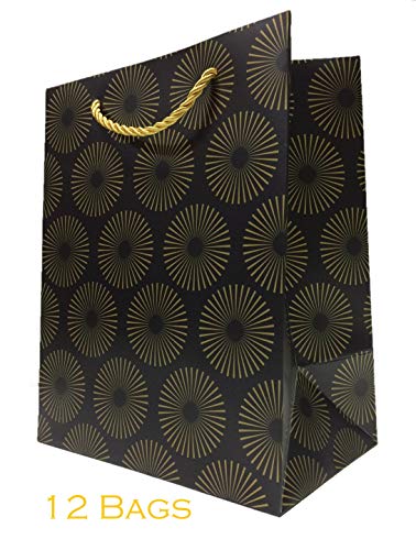 Product Cover Modeeni Black and Gold Gift Bags with Handles Medium (12 Bags) 8 x 10 x 5 Premium Quality 250g Heavy Duty Paper Shopping Bags Matte Merchandise Retail Baby Shower Birthday Salon