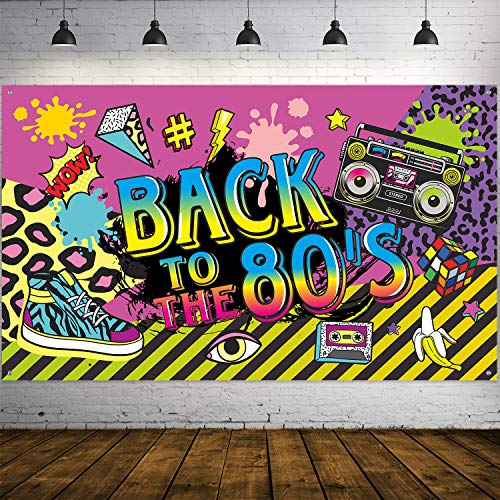Product Cover 80's Party Decorations, Extra Large Fabric Back to The 80's Hip Hop Sign Party Banner Photo Booth Backdrop Background Wall Decorating Kit for 80's Party Supplies, 70.8 x 43.3 Inch