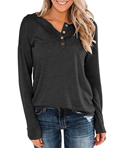 Product Cover Topstype Women's Long Sleeve Henley Tops Pullover with Buttons Casual Scoop Neck Tunics