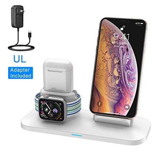 Product Cover Wireless Charger, 3 in 1 Wireless Charging Station for Apple Watch and iPhone Airpods, Wireless Charging Stand Compatible for Apple iPhone X/XS/XR/Xs Max/8/8 Plus Apple Watch Series 4 3 2 1 Airpods