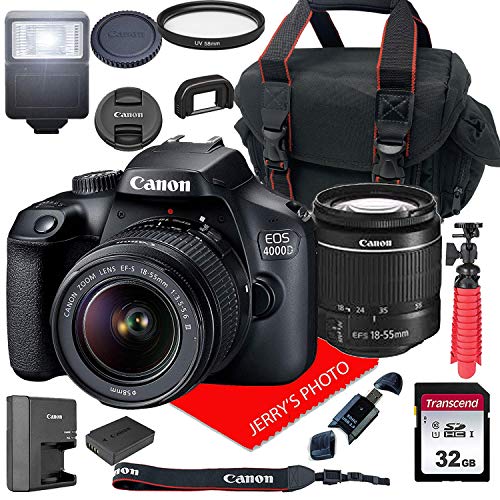 Product Cover Canon EOS 4000D / Rebel T100 DSLR Camera w/Canon EF-S 18-55mm F/3.5-5.6 III Zoom Lens + Case + 32GB SD Card (15pc Bundle)