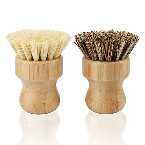 Product Cover 2 Pack Bamboo Dish Brush, Picowe Natural Scrub Cleaning Brush Vegetable Brush for Dishes Cast Iron Pots Pans, Used in Bathroom Kitchen Sink Household Cleaning