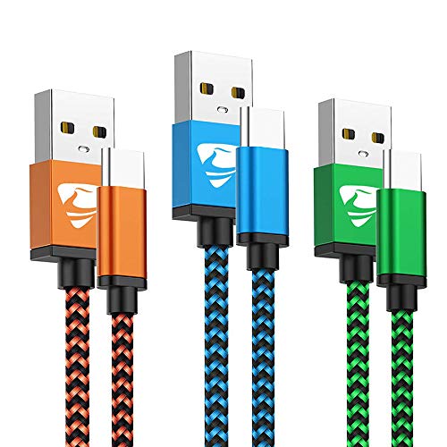 Product Cover USB Type C Cable Fast Charging Cable Aioneus 6FT 3Pack Charger Cable Nylon Braided Charging Cord Compatible Samsung Galaxy A20e A10e A50 A70 A40 A20 S8 S9 S10 Note 9 8, Moto G6 G7 Z3, Z4, LG, Huawei
