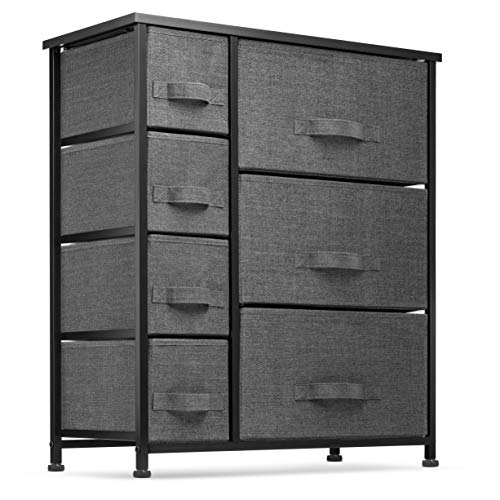 Product Cover 7 Drawers Dresser - Furniture Storage Tower Unit for Bedroom, Hallway, Closet, Office Organization - Steel Frame, Wood Top, Easy Pull Fabric Bins Black/Charcoal