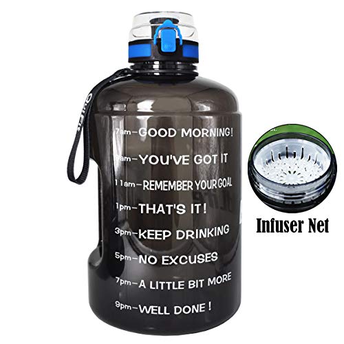 Product Cover BuildLife Gallon Motivational Water Bottle Wide Mouth with Time Marker/Flip Top Leakproof Lid/One Click Open/Large BPA Free Capacity for Fitness Goals and Outdoor(Black, 1 Gallon)