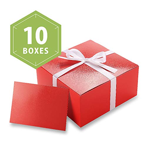 Product Cover PACKHOME 10 PCS Red Gift Boxes 8x8x4 Inches, Bridesmaid Boxes, Paper Gift Boxes with Lids for Gifts, Crafting, Cupcake Boxes, with Greeting Cards and Satin Ribbons (Glossy with Embossing)