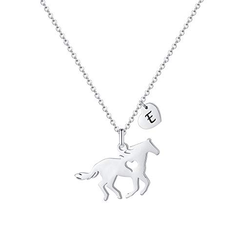 Product Cover MONOOC Girls Horse Necklace, Dainty Horse Jewelry E Initial Necklace My Little Pony Pendant Silver Plated Horse Pendant Necklace Best for Cowgirl Teen Girls Equestrian Birthday Gifts Jewelry