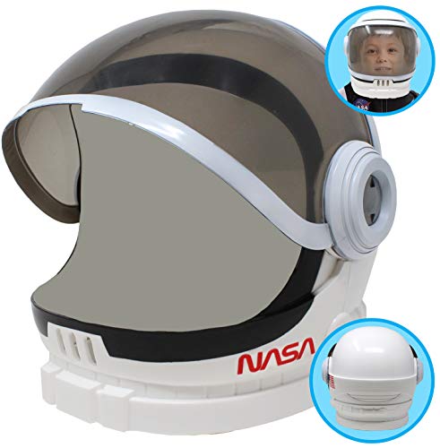Product Cover Astronaut Helmet with Movable Visor Pretend Play Toy Set for School Classroom Dress Up, Role Play Accessory, Stocking, Birthday Party Favor Supplies, Girls, Boys, Kids and Toddler. White