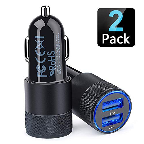 Product Cover Car Charger, Ailkin 3.4a Fast Charge Dual Port USB Cargador Carro Lighter Adapter for iPhone X XR XS Max 8 Plus 7s 6s, 11 Pro Max, iPad, Tablet, Samsung Galaxy S10 Plus S7 j7 S10e S9 Note 8, LG, GPS