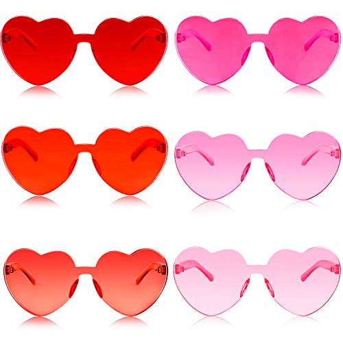 Product Cover 6 Pairs Valentines Heart Sunglasses Transparent Love Glasses Tinted Eyewear Rimless Glasses