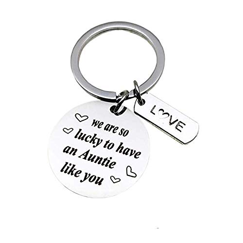 Product Cover Aunt Birthday Christmas Gifts We are So Lucky to Have an Auntie Like You Keychain Family Member Auntie Valentines Gifts for Aunt from Niece Nephew