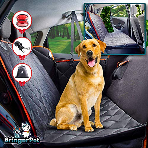 Product Cover BringerPet Dog Seat Cover for Back Seat - Dog Car Seat for Backseat Ultra-Durable - Heavy-Duty & Non-Slip Dog Hammock - Waterproof Pet Seat Cover for Dogs Pet Seat Covers for Car Truck & SUV