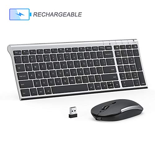 Product Cover Rechargeable Wireless Keyboard Mouse Combo, Jelly Comb 2.4GHz Ultra Slim Compact Full Size Wireless Keyboard Mouse for Laptop, PC, Desktop Computer, Windows OS