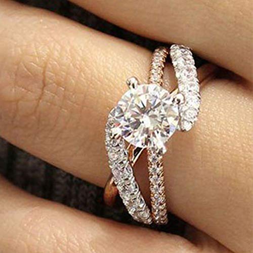 Product Cover Metmejiao 18K Rose Gold Plated CZ Crystal Square Simulated Diamond Engagement Ring Promise Rings for Women (6)