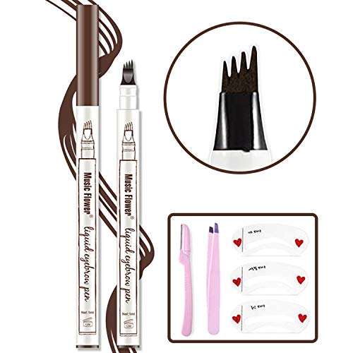 Product Cover Microblading Eyebrow Pen,Eyebrow Tattoo Pen Microblade Eyebrow Pen Waterproof & Smudge-Proof With Four Micro-Fork Tips Applicator for Daily Natural Eye Makeup(Dark Gary)