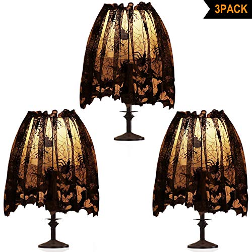Product Cover 3Pcs Halloween Lamp Shade Cover Decoration, Black Lace Ribbon Spider web Lampshades Cover Topper Scarf for Festive Party Indoor Decor Supplies, Large 20 X 60 Inch Spiderweb Lamp Shade Cover
