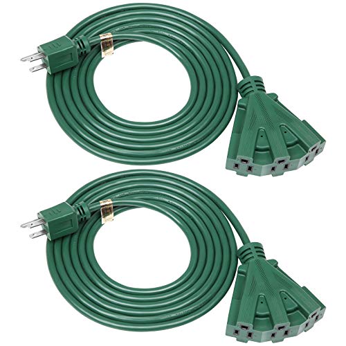 Product Cover DEWENWILS 10 FT Green Outdoor Tri-Tap Extension Cord Splitter, Weatherproof 16/3 SJTW Power Cable for Holiday Decoration and Landscaping Lights, UL Listed, Pack of 2
