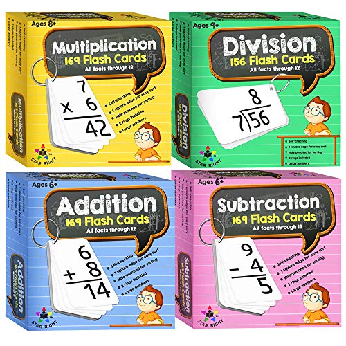 Product Cover Star Right Math Flash Cards Multiplication, Addition, Subtraction and Division - All Facts 0-12 with Rings