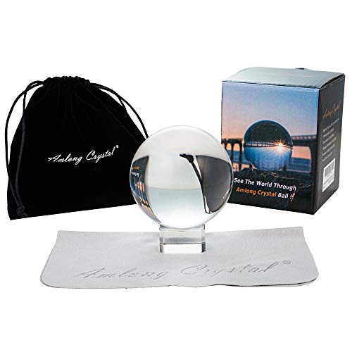 Product Cover Amlong Crystal Meditation K9 Clear Crystal Ball 3.25 inch (80mm) Diameter for Photography, Lensball, Decorative Ball with Free Crystal Stand and ECO Box, Including Microfiber Pouch, Wiping Cloth