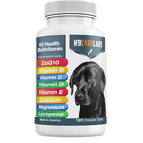 Product Cover K9 Care Labs Dog Vitamins - 8 in 1 Daily Dog Multivitamin - 120 Chewable Tablets - for Healthy Joints and Bones, Skin and Coat, Digestion, and Vision and Eye Health - Made in USA