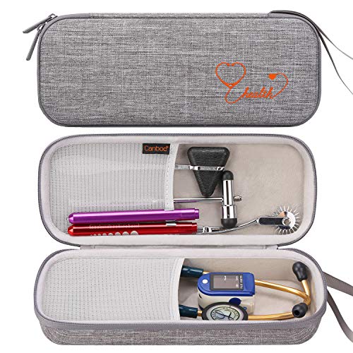 Product Cover Canboc Stethoscope Carrying Case for 3M Littmann Classic III/Cardiology IV Stethoscope - Extra Storage Taylor Percussion Reflex Hammer, Reusable Medical LED Penlight, Grey