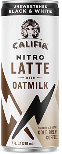 Product Cover Califia Farms Unsweetened Black & White Oatmilk Nitro Draft Latte Cold Brew Coffee, 7 Oz (12 Cans)| No Sugar Added | Dairy Free | Gluten Free | On-the-Go | Clean Energy | Plant Based | Non-GMO