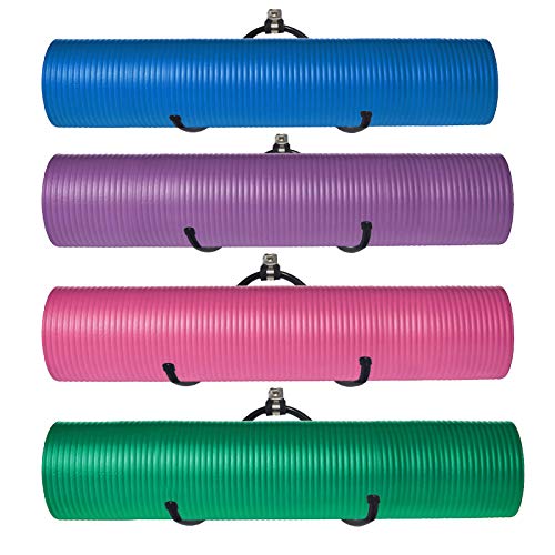 Product Cover Pmsanzay Wall Mount Yoga Mat Foam Roller and Towel Rack Holder- Wall Storage Mount Wall Holder Storage Shelf for Your Fitness Class or Home Gym, Metal, Adjustable Size, Up to 20Lbs, （4 Pack）